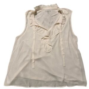 LOFT Women's Ivory Ruffle Sleeveless Blouse